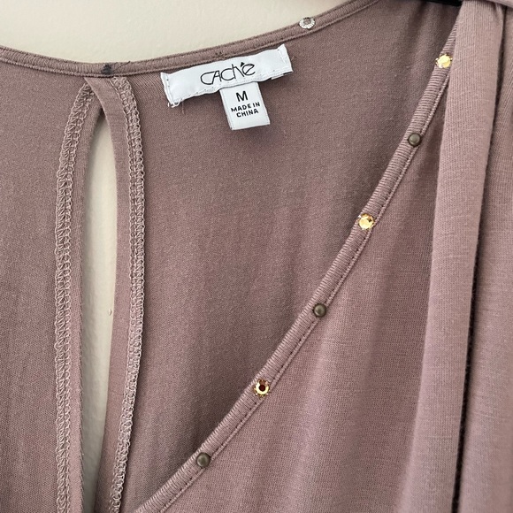 Vintage Y2K Cache Tunic Mini Dress Cold Shoulder Honey Beige Size Medium - Picture 8 of 15